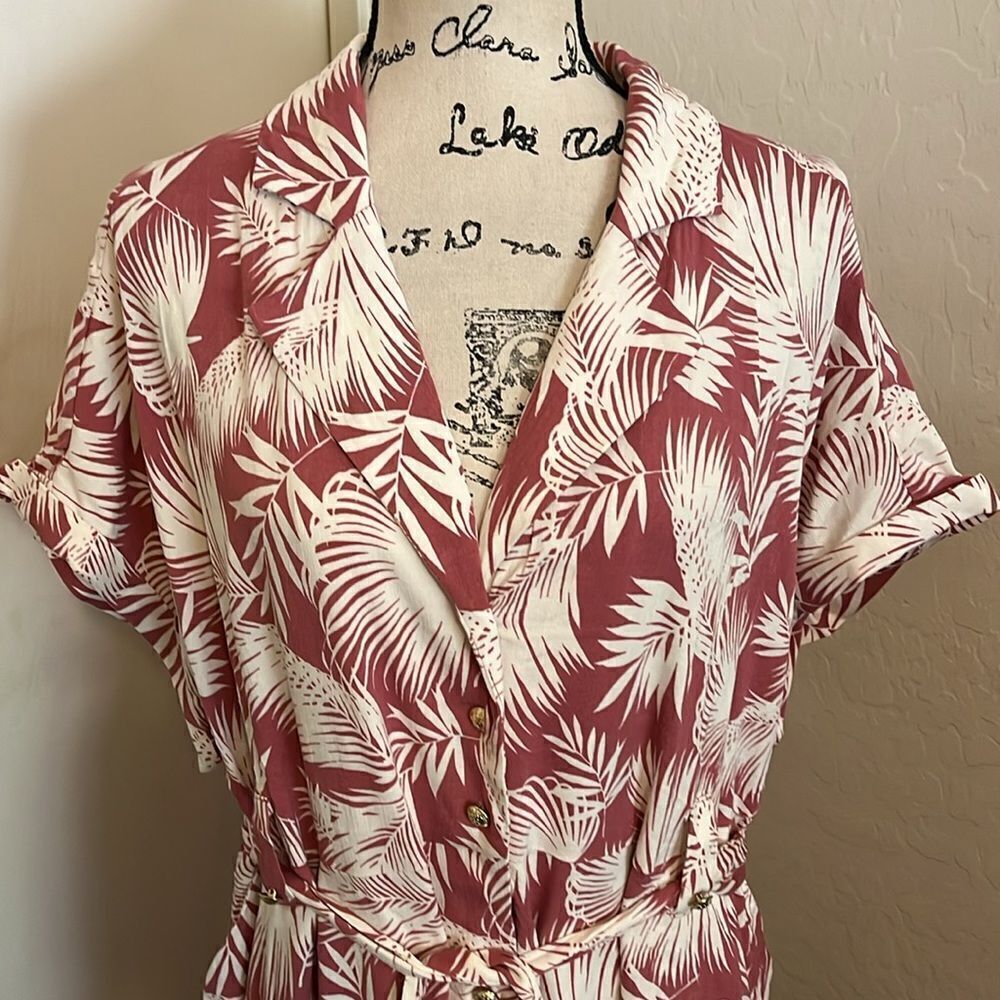 Torrid Palm Trees Print Design Button Front Collar Pockets Dress Vacation Resort - Picture 12 of 16